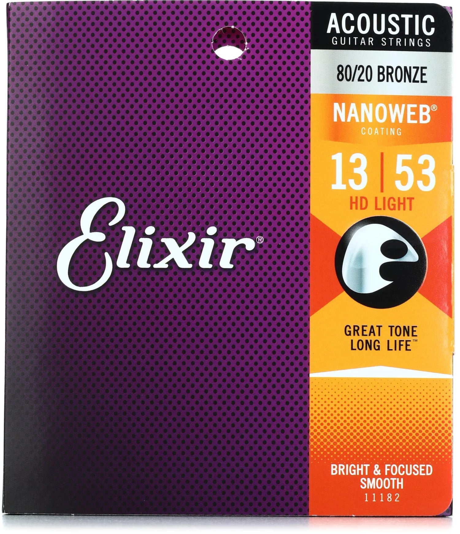 ELIXIR STRINGS 11182 NANOWEB 80/20 ACOUSTIC GUITAR STRINGS .013-.053 HD - 11182