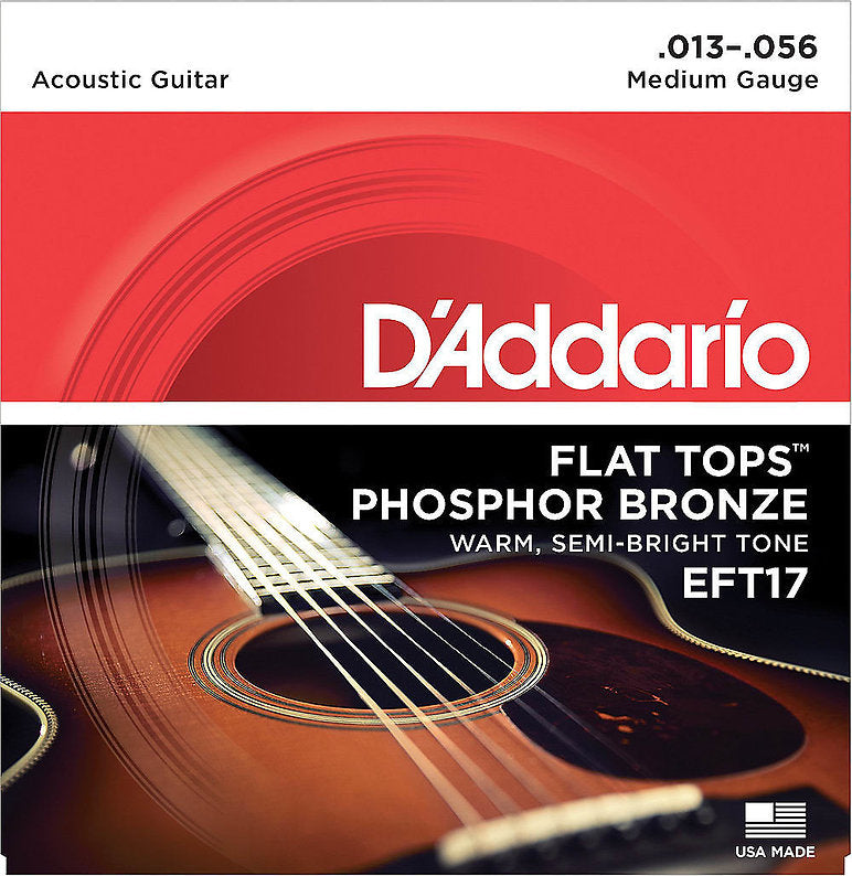 D'ADDARIO EFT17 FLAT TOPS PHOSPHOR BRONZE ACOUSTIC GUITAR STRINGS, 13-56