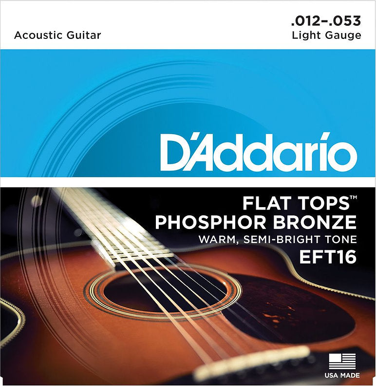 D'ADDARIO EFT16 FLAT TOPS PHOSPHOR BRONZE ACOUSTIC GUITAR STRINGS, LIGHT, 12-53