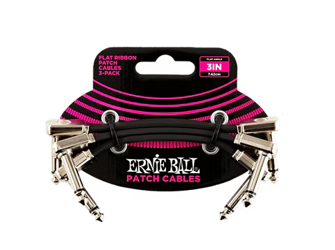 ERNIE BALL FLAT RIBBON PATCH CABLE 3" (BLACK) - 3 PACK - P06220